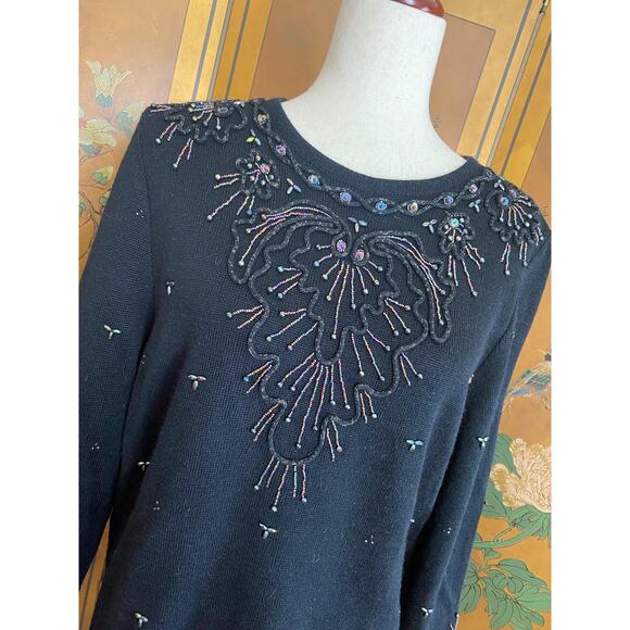Vintage black jumper with beads and lurex, size S - Picture 6 of 6